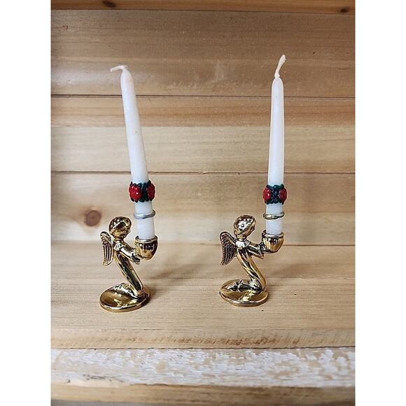 Two Miniature Pewter Angel Candleholders 1 7/16 Inches High - Picture 3 of 5